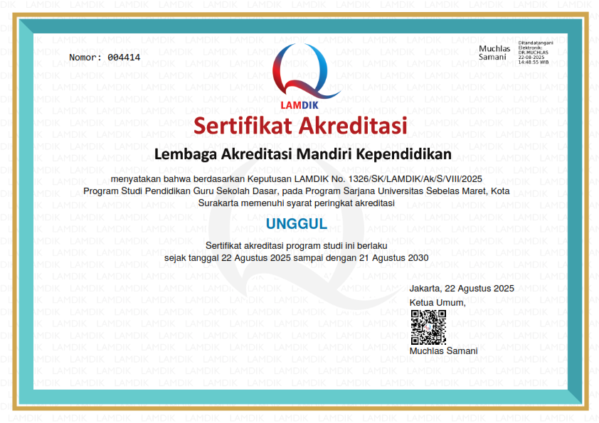 Sertifikat Akreditasi S-1 Pendidikan Guru Sekolah Dasar