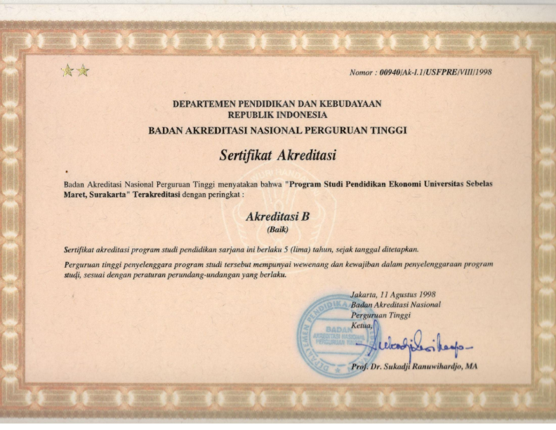 Sertifikat Akreditasi S-1 Pendidikan Ekonomi