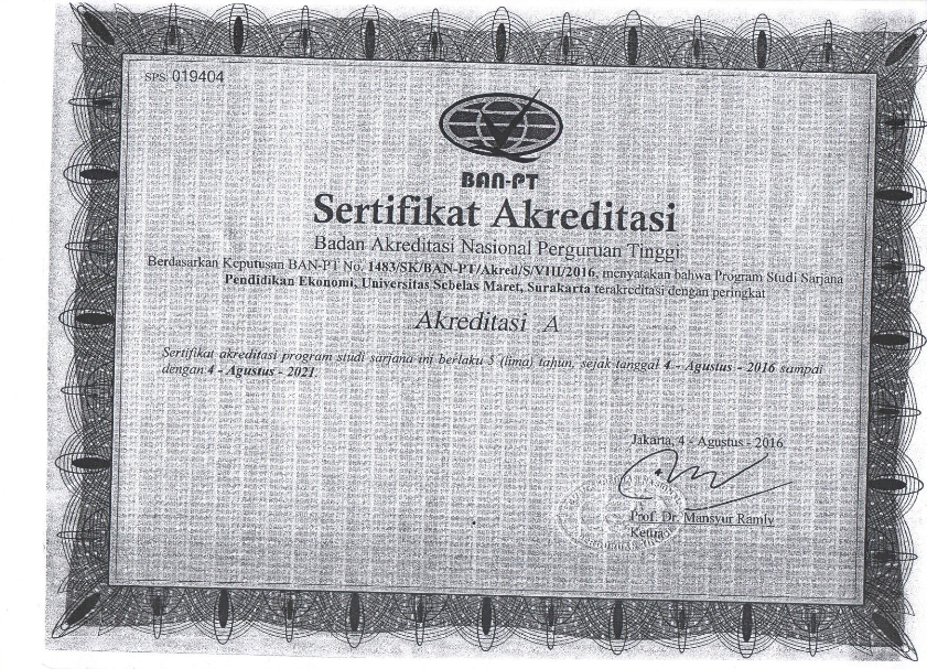 Sertifikat Akreditasi S-1 Pendidikan Ekonomi