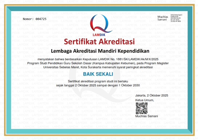 Sertifikat Akreditasi S-2 Pendidikan Guru Sekolah Dasar (Kampus Kabupaten Kebumen)