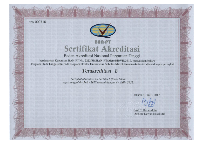 Sertifikat Akreditasi S-3 Linguistik